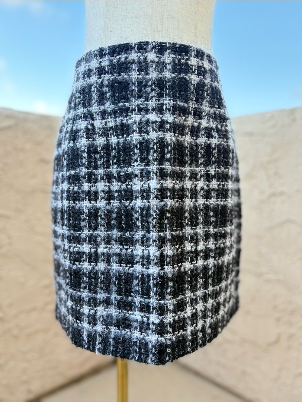 Alessandra Rich tweed check pattern mohair wool blend mini skirt size IT44 US8 M